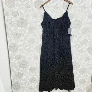 NWT Eloquii Polka Dot Ruffle Maxi Tank Dress Plus 16 Chiffon Black V neck